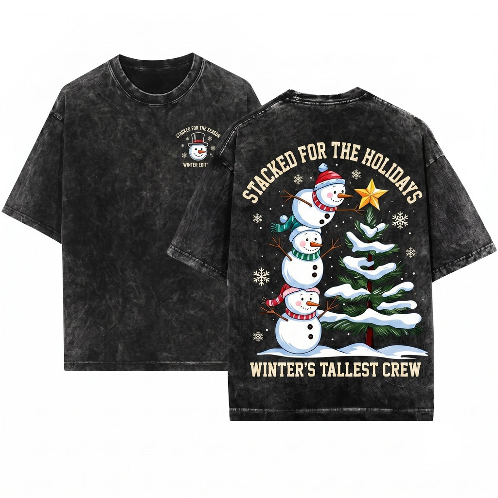 Funny Christmas Snowman Tree Holiday Party Gift Lover Unisex Wash T-Shirt