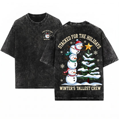 Funny Christmas Snowman Tree Holiday Party Gift Lover Unisex Wash T-Shirt