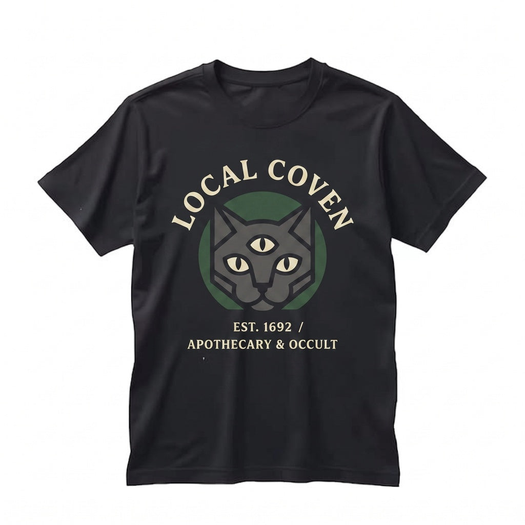 Support Your Local Coven Black Cat Graphic Funny Witchy Vintage Grunge 80s 90s Goth Emo Punk Unisex TShirt