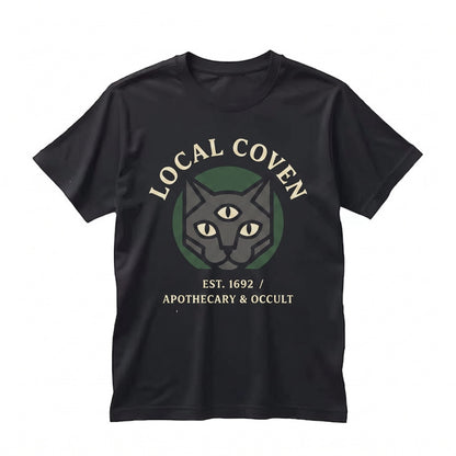 Support Your Local Coven Black Cat Graphic Funny Witchy Vintage Grunge 80s 90s Goth Emo Punk Unisex TShirt