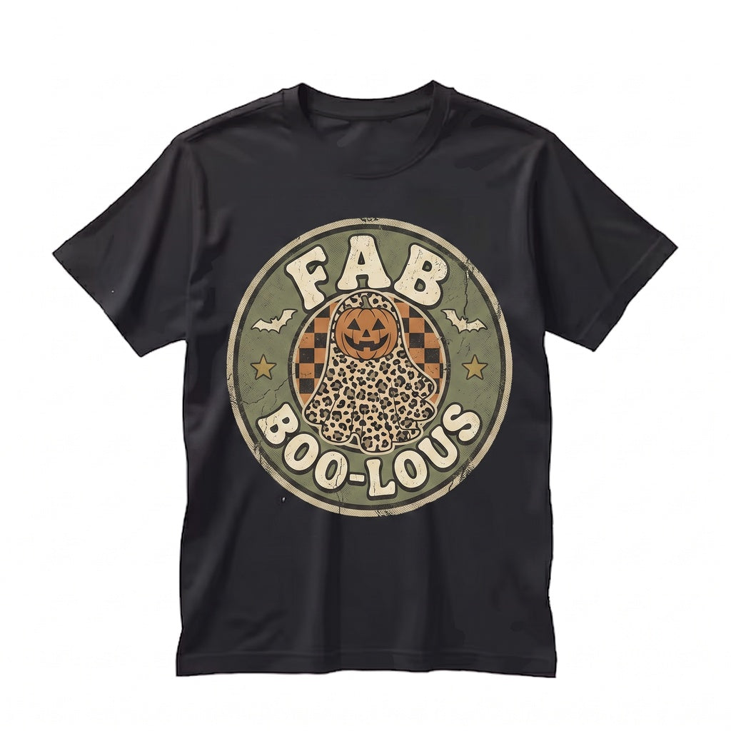 Faboolous Halloween Leopard Ghost Graphic Spooky Pumpkin Fall Apparel Graphic Fa-boo-lous Funny Holiday Top Unisex TShirt
