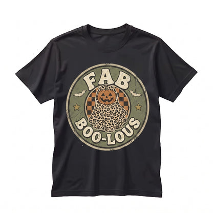 Faboolous Halloween Leopard Ghost Graphic Spooky Pumpkin Fall Apparel Graphic Fa-boo-lous Funny Holiday Top Unisex TShirt