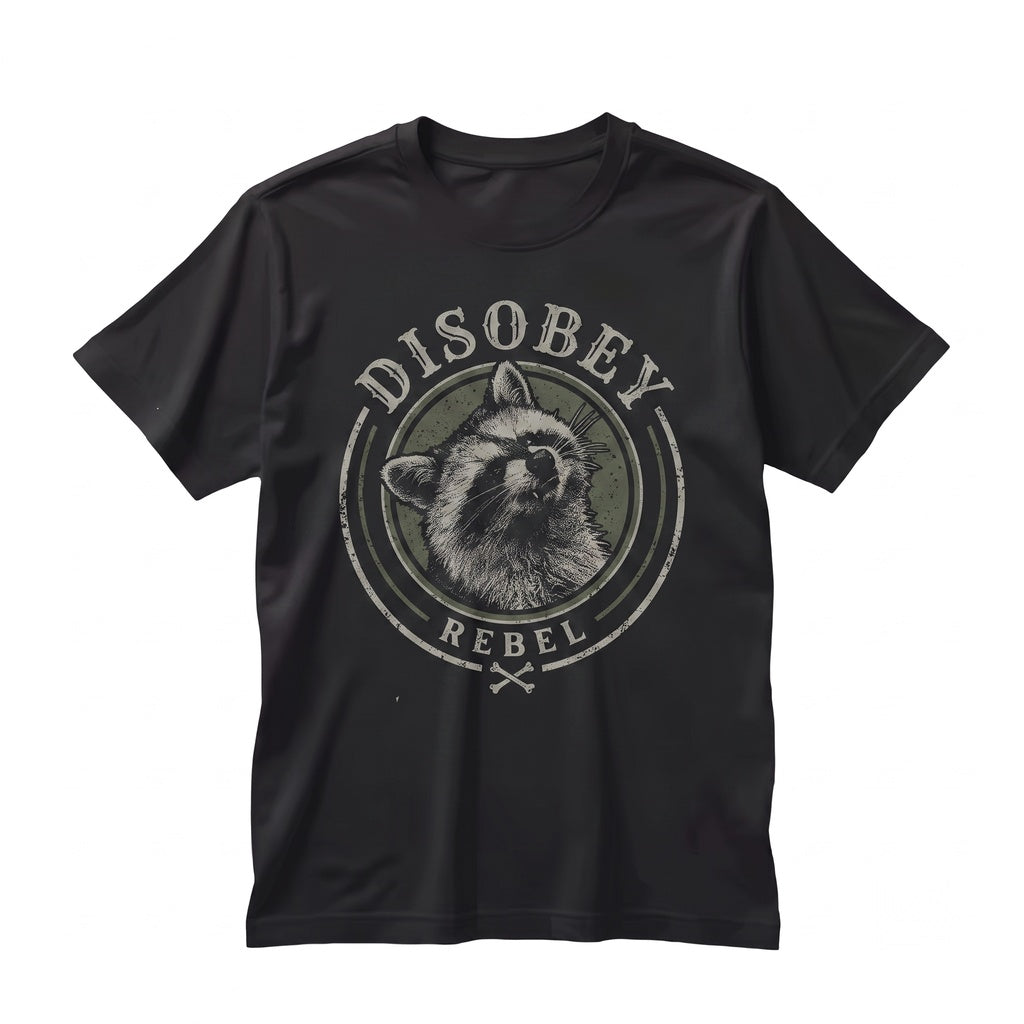 Disobey Raccoon Rebel Trash Panda Funny Graphic Streetwear Cotton Crewneck Unisex TShirt