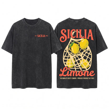 Sicily Lemon Graphic Italian Vacation Unisex Wash T-Shirt