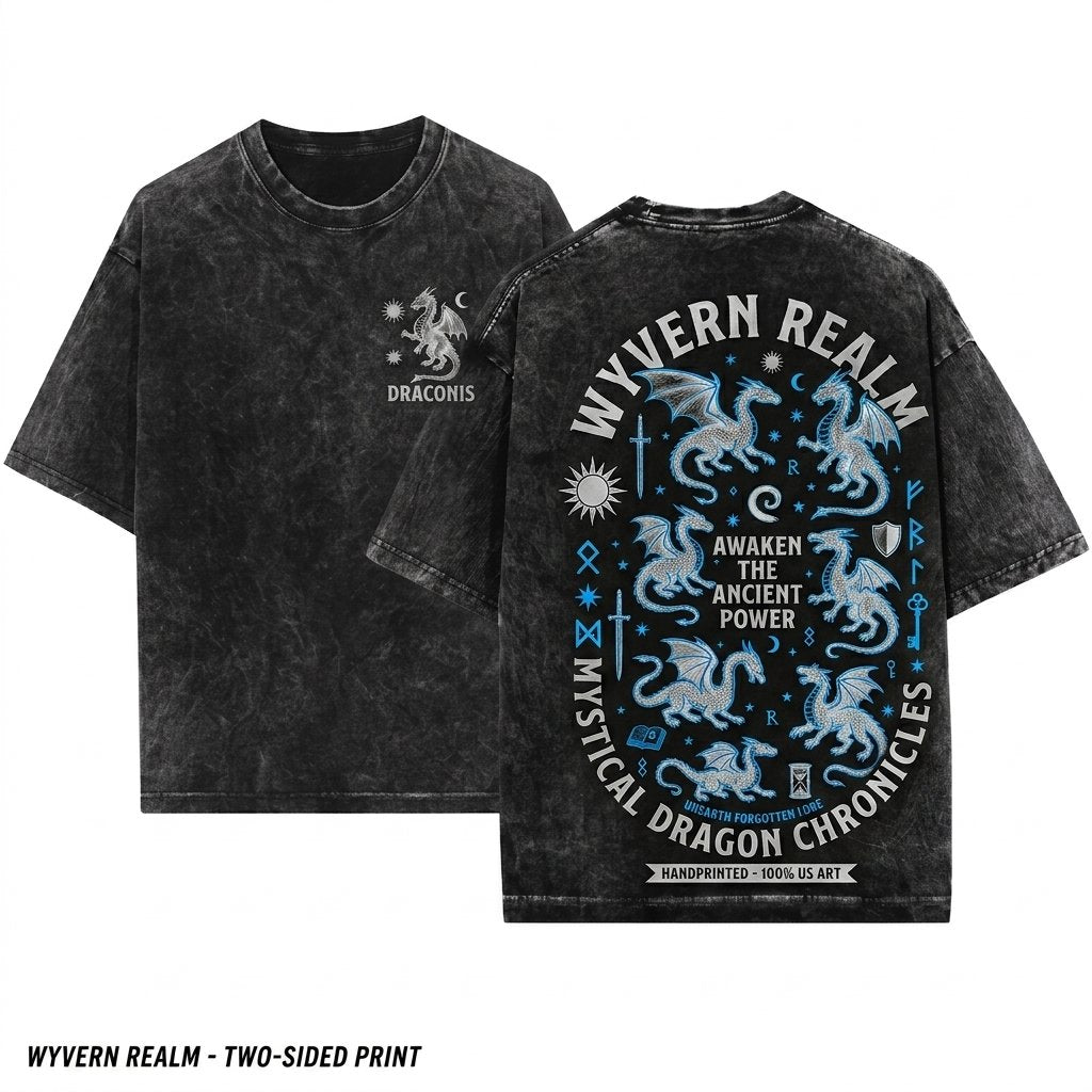 Fantasy Dragon Gothic Graphic Medieval Beast Mythical Dark Academia Aesthetic Gamers Unisex Wash T-Shirt
