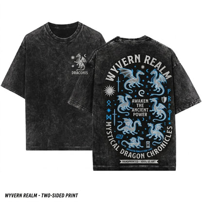Fantasy Dragon Gothic Graphic Medieval Beast Mythical Dark Academia Aesthetic Gamers Unisex Wash T-Shirt