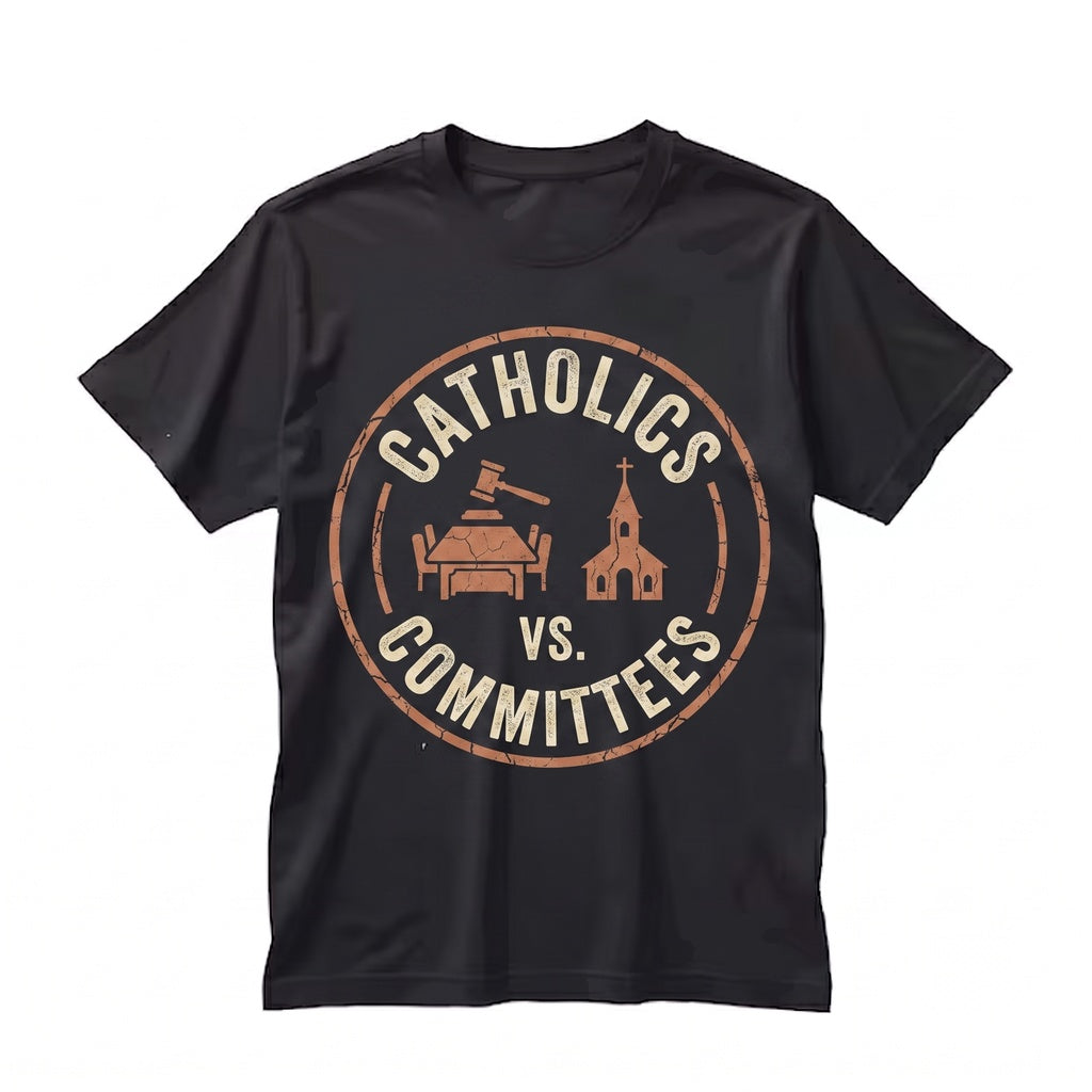 Catholics vs Committees Funny Church Humor Graphic Gift Inside Joke Unisex TShirt