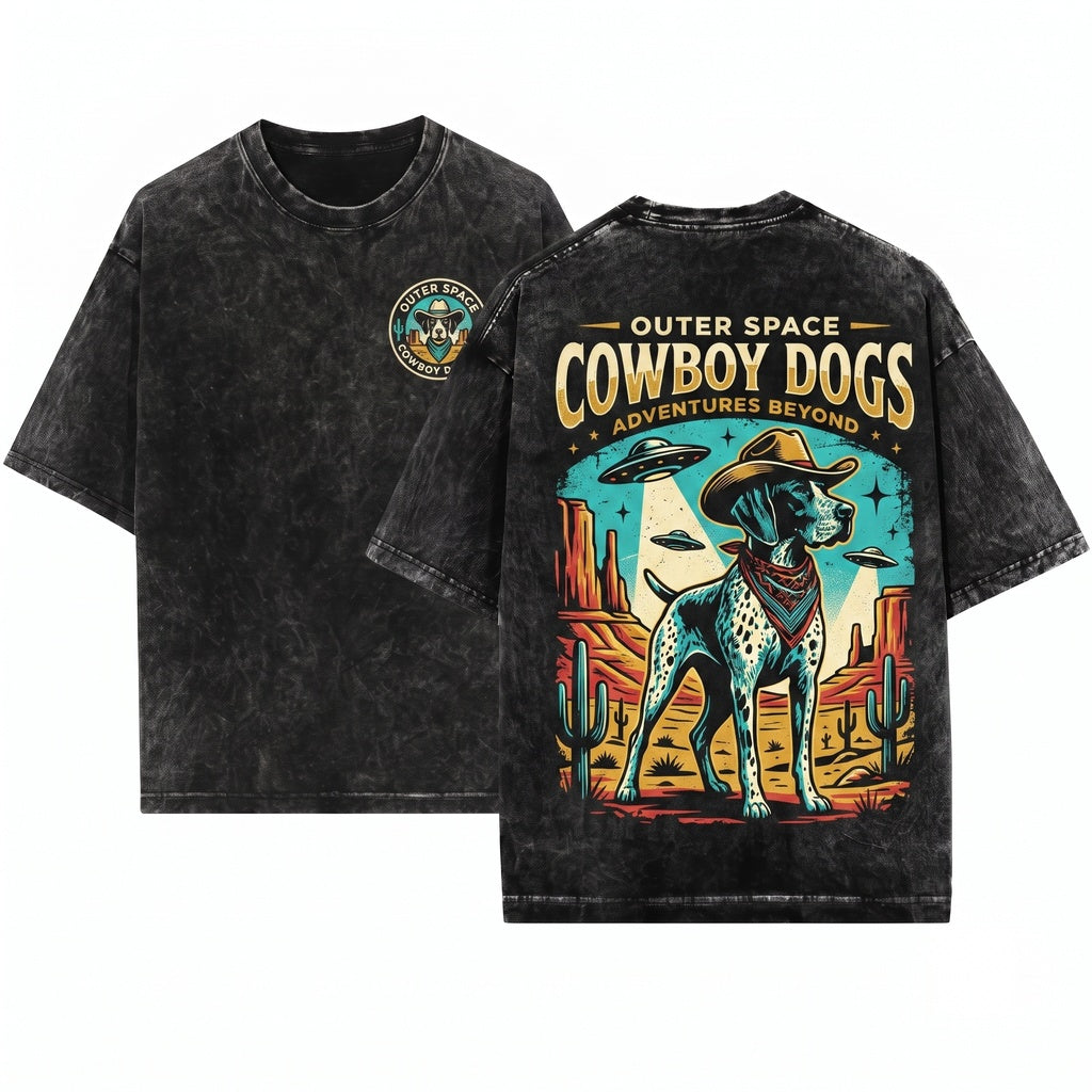 Vintage UFO German Shorthaired Pointer Cowboy Country Ranch Hunter Dog Mom Dad Gift Unisex Wash T-Shirt