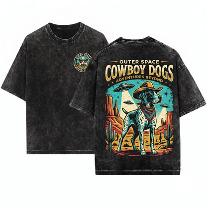 Vintage UFO German Shorthaired Pointer Cowboy Country Ranch Hunter Dog Mom Dad Gift Unisex Wash T-Shirt