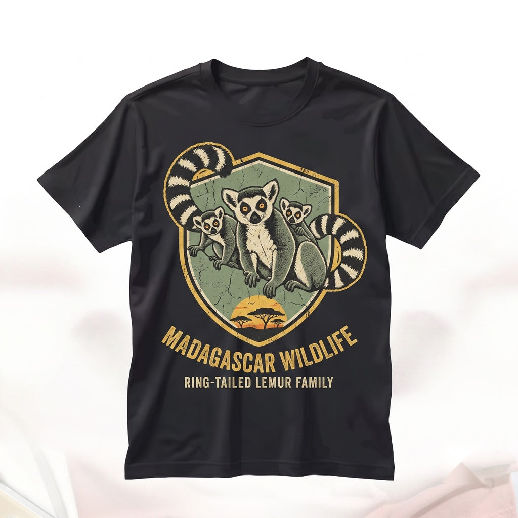 Ring Tailed Lemur Madagascar Sunset Wildlife Graphic Vintage Nature Animal Lover Unisex TShirt