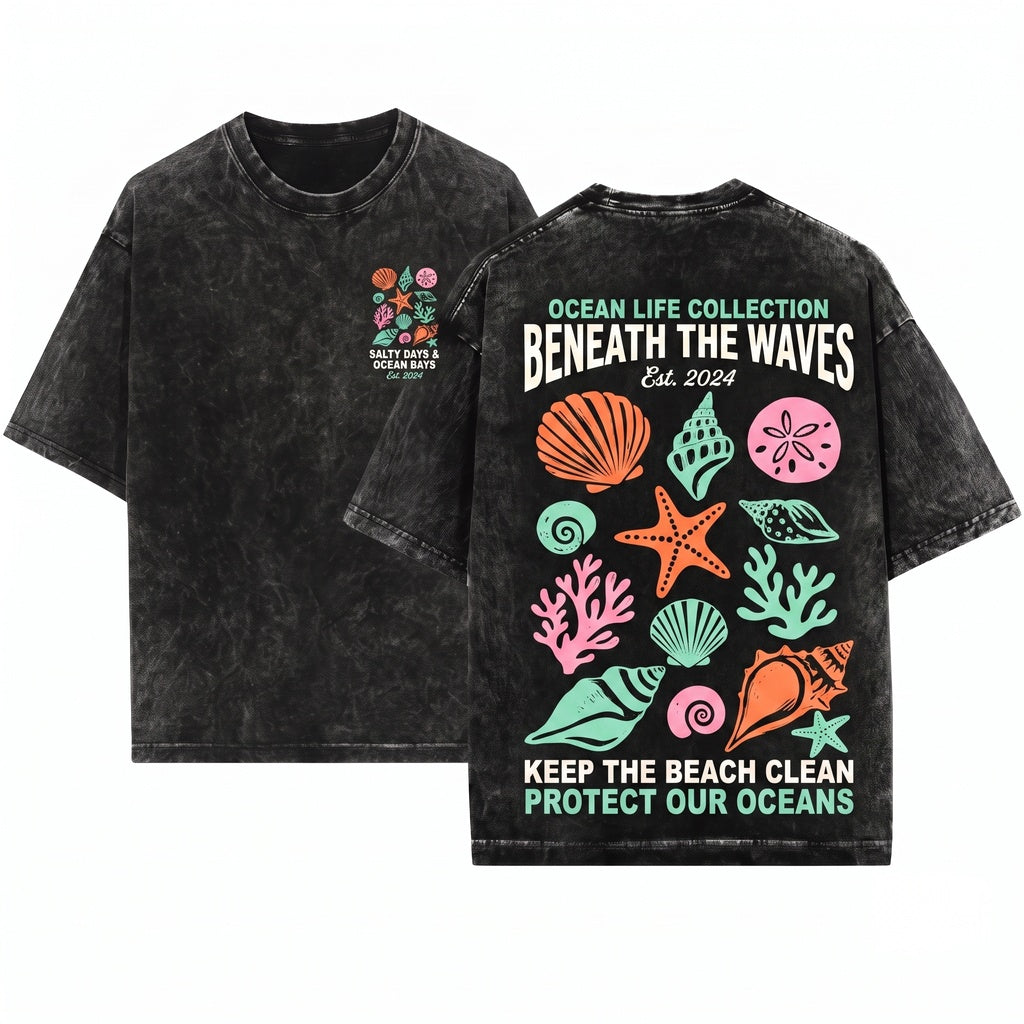 Seashell Graphic Coastal Summer Women Unisex Wash T-Shirt