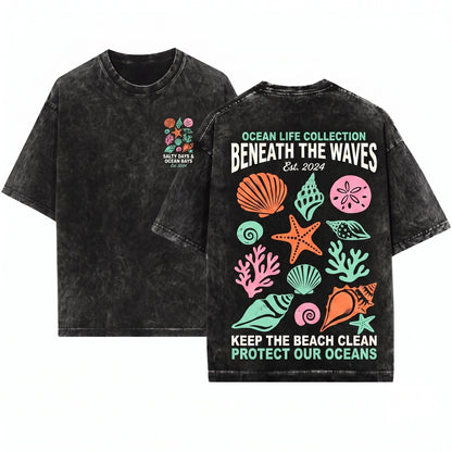 Seashell Graphic Coastal Summer Women Unisex Wash T-Shirt