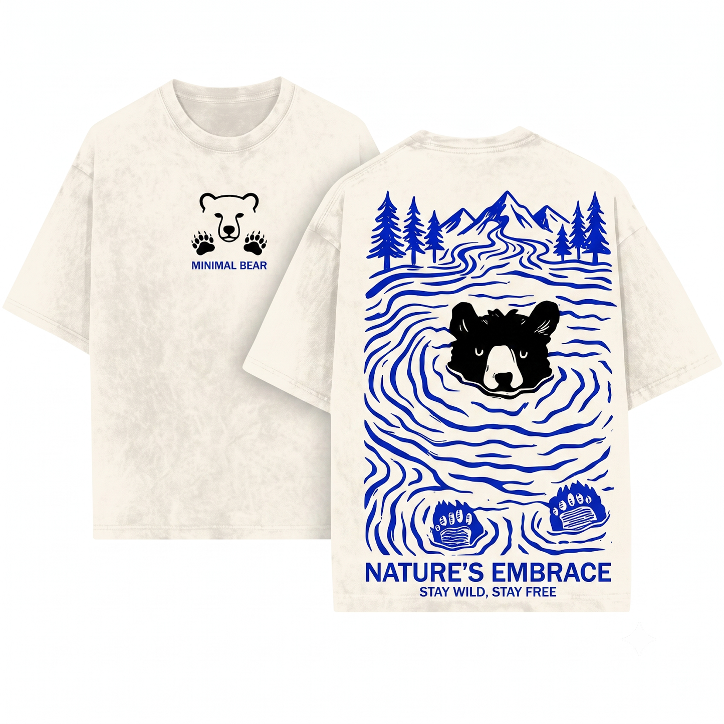 Minimalist Linocut Bear Graphic Tee - Pastel Nature Wildlife Art Unisex Heavyweight Garment-Dyed T-Shirt