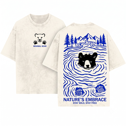 Minimalist Linocut Bear Graphic Tee - Pastel Nature Wildlife Art Unisex Heavyweight Garment-Dyed T-Shirt