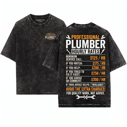 Funny Plumber Hourly Rate Graphic Tee Dad Gift Unisex Wash T-Shirt