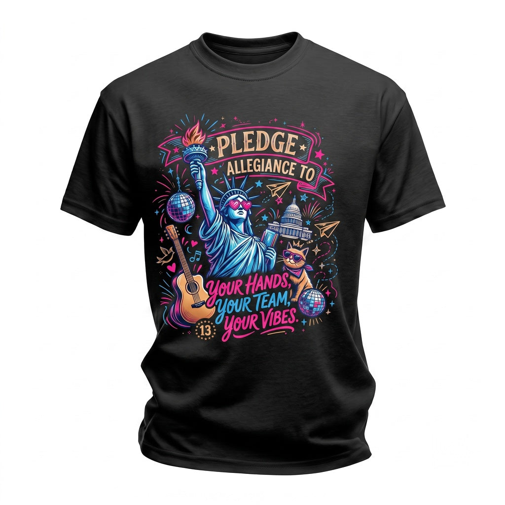 Pledge Allegiance To Your Hands Team Vibes Patriotic Music Lover 4th Of July Graphic Unisex TShirt