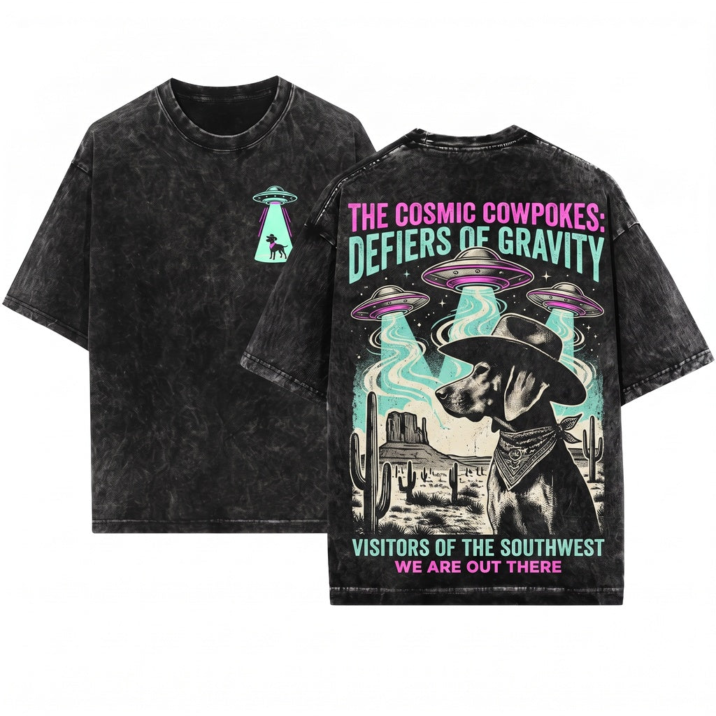 Vintage Coonhound UFO Western Cowboy Retro Alien Dog Lovers Gift Unisex Wash T-Shirt