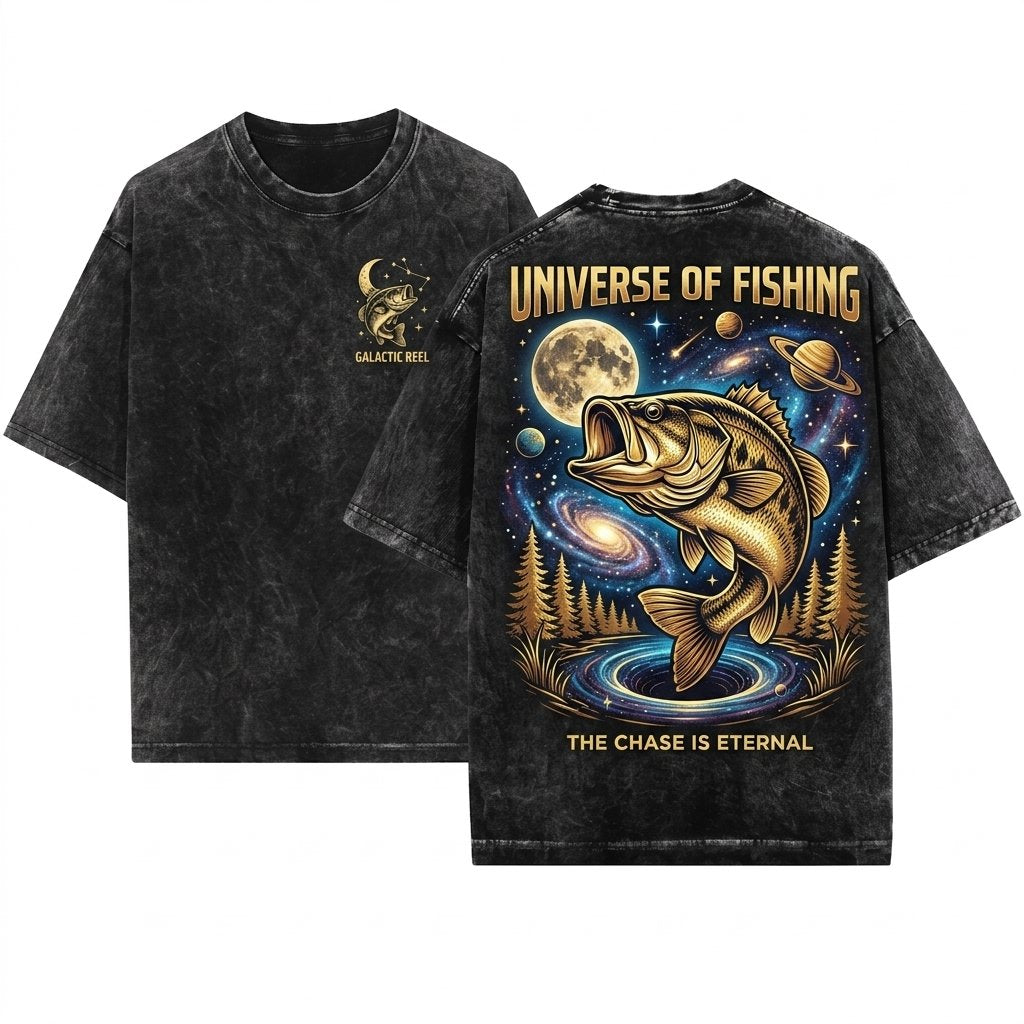 Bass Fish Howling Moon Retro Angler Gift 90s Animal Apparel Unisex Wash T-Shirt
