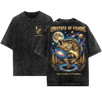 Bass Fish Howling Moon Retro Angler Gift 90s Animal Apparel Unisex Wash T-Shirt