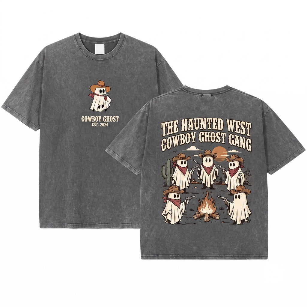 Halloween Cowboy Sweatshirt Western Ghost Tee Funny Shirt Unisex Wash T-Shirt
