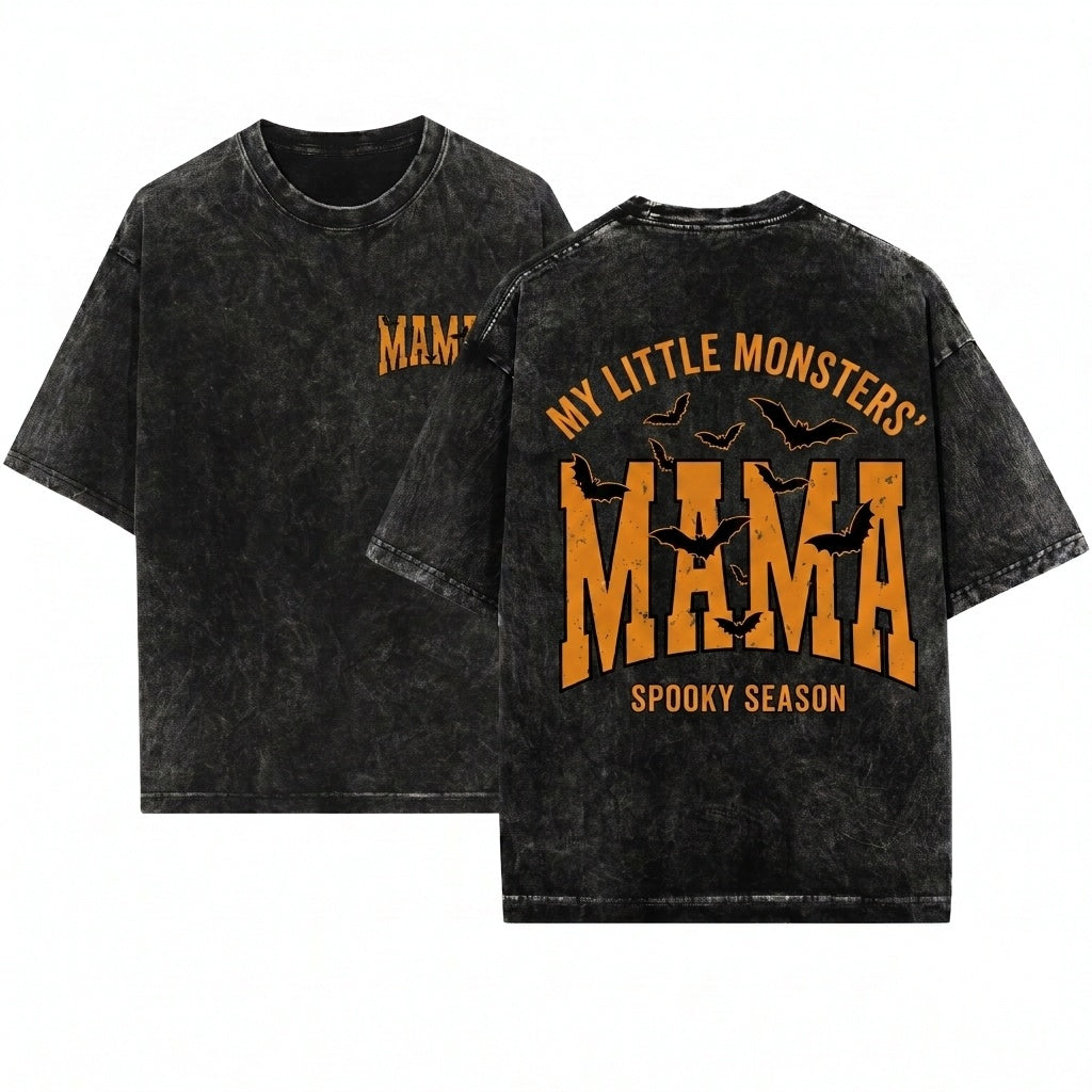 Retro Spooky Halloween Mama Bat Mom Life Unisex Wash T-Shirt