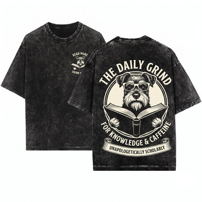 Miniature Schnauzer Reading Book Dog Mom Dad Gift Bookish Unisex Wash T-Shirt