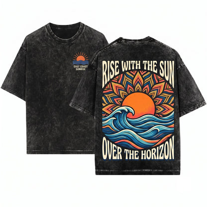 Retro Sunset Beach Graphic Summer Coastal Apparel Unisex Wash T-Shirt