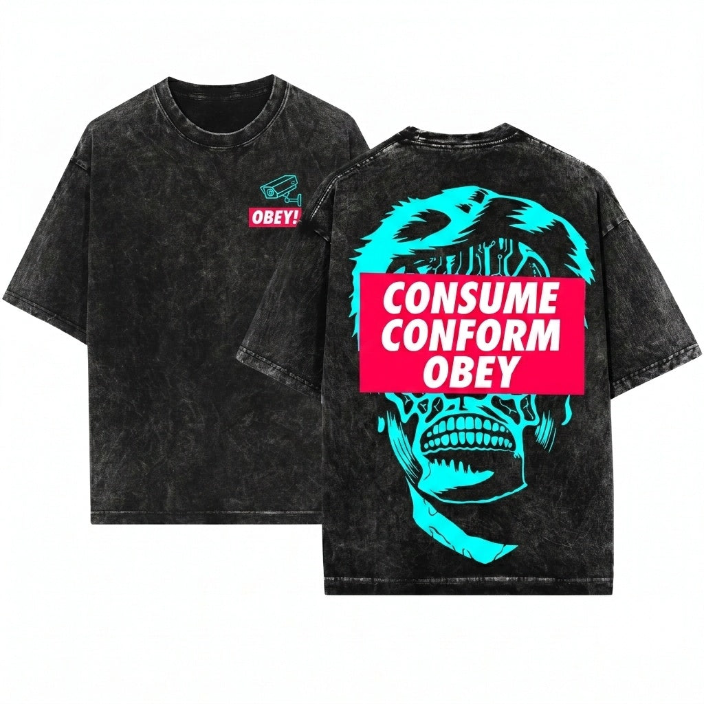 Retro 80s Sci-Fi Alien They Live Graphic Unisex Wash T-Shirt
