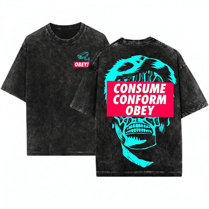 Retro 80s Sci-Fi Alien They Live Graphic Unisex Wash T-Shirt