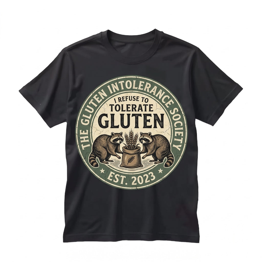 I Refuse To Tolerate Gluten Raccoon Funny Celiac Awareness Graphic Apparel Unisex TShirt