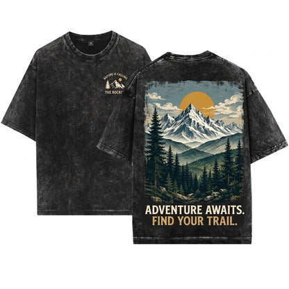 Vintage Mountain Landscape Distressed Wilderness Nature Unisex Wash T-Shirt