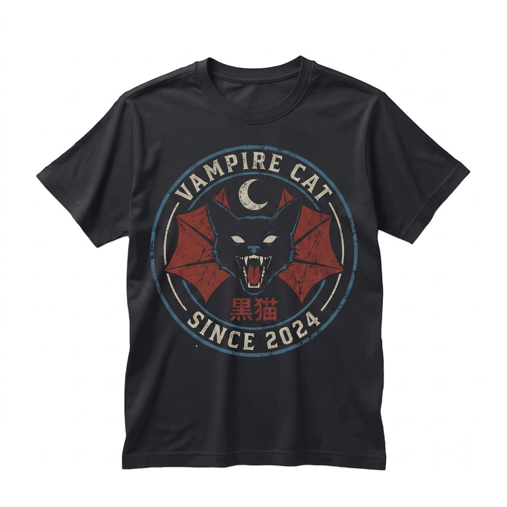 Vintage Black Cat Halloween Dracula Cape Full Moon Kitten Dad Graphic Unisex TShirt