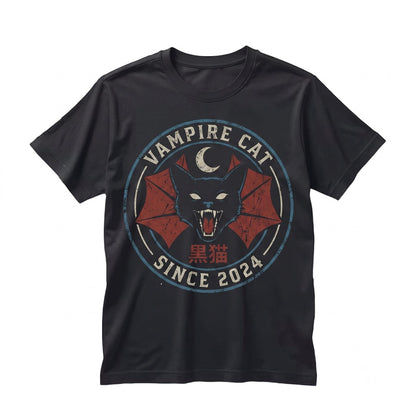 Vintage Black Cat Halloween Dracula Cape Full Moon Kitten Dad Graphic Unisex TShirt