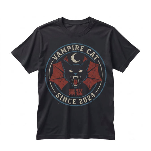 Vintage Black Cat Halloween Dracula Cape Full Moon Kitten Dad Graphic Unisex TShirt