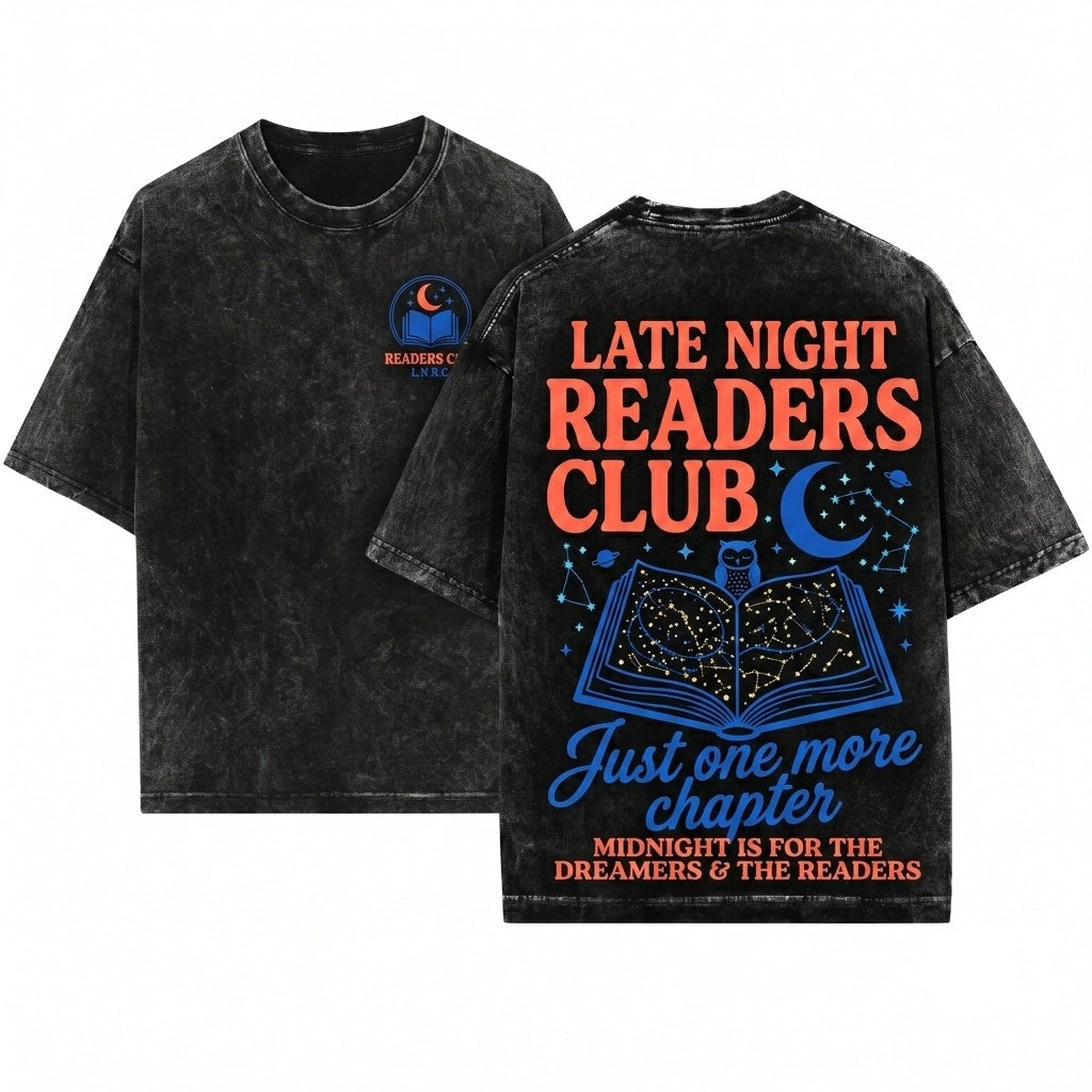 Late Night Readers Club Bookish Bookworm Reading Graphic Tee Book Lover Gift Club Unisex Wash T-Shirt