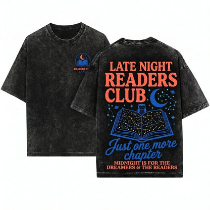 Late Night Readers Club Bookish Bookworm Reading Graphic Tee Book Lover Gift Club Unisex Wash T-Shirt