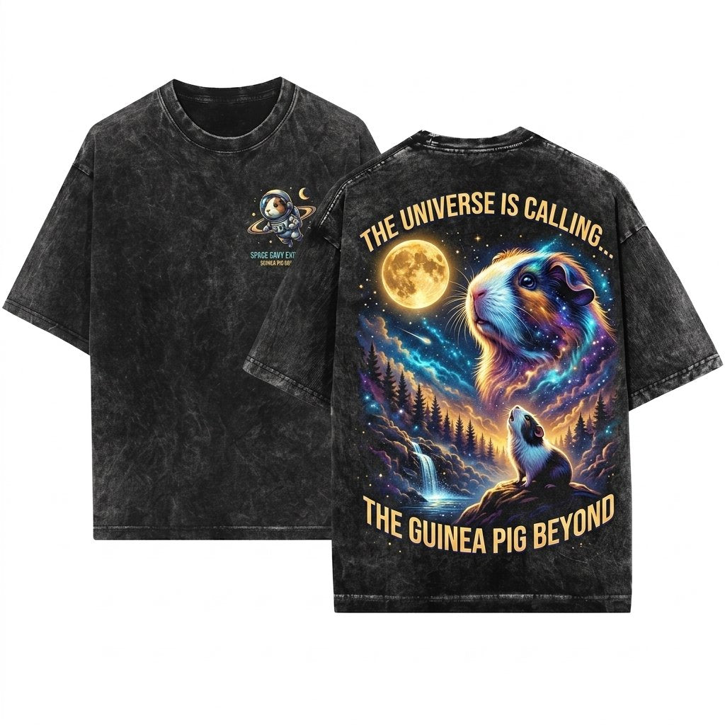 Guinea Pig Howling to the Moon Graphic 90s Retro Animal Funny Pet Lover Gift Unisex Wash T-Shirt