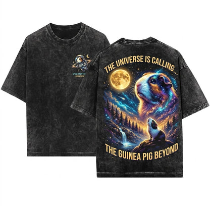 Guinea Pig Howling to the Moon Graphic 90s Retro Animal Funny Pet Lover Gift Unisex Wash T-Shirt