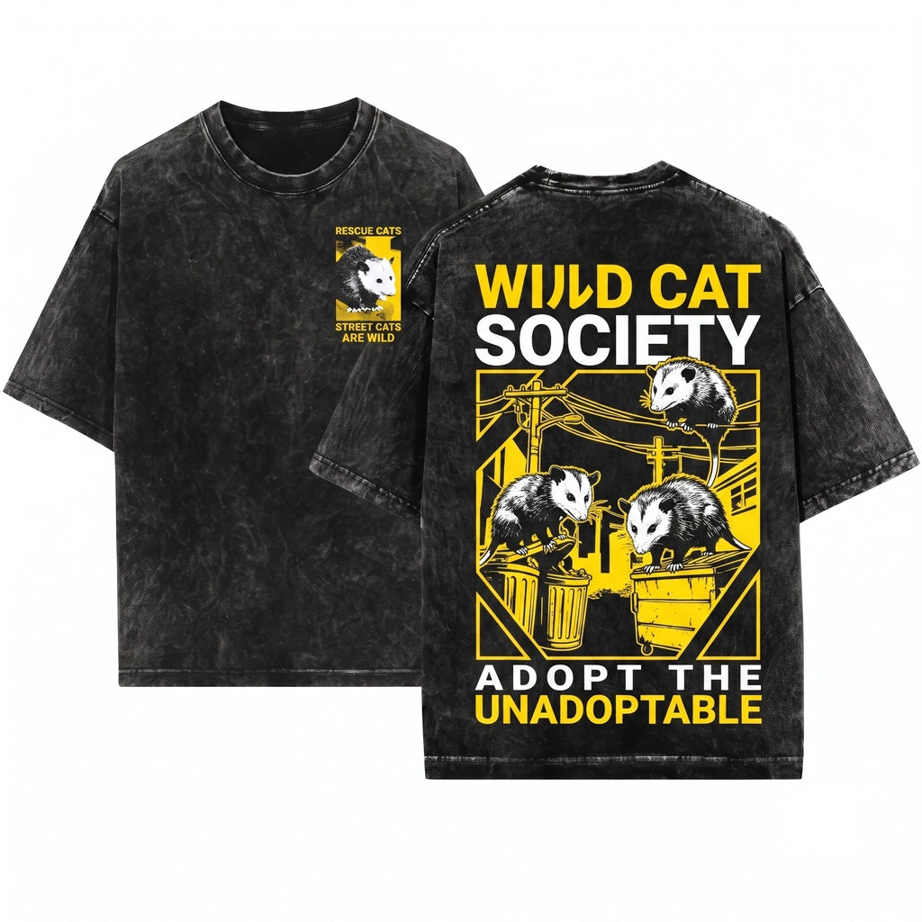 Adopt Cat Opossum Parody Japanese Graphic Unisex Wash T-Shirt