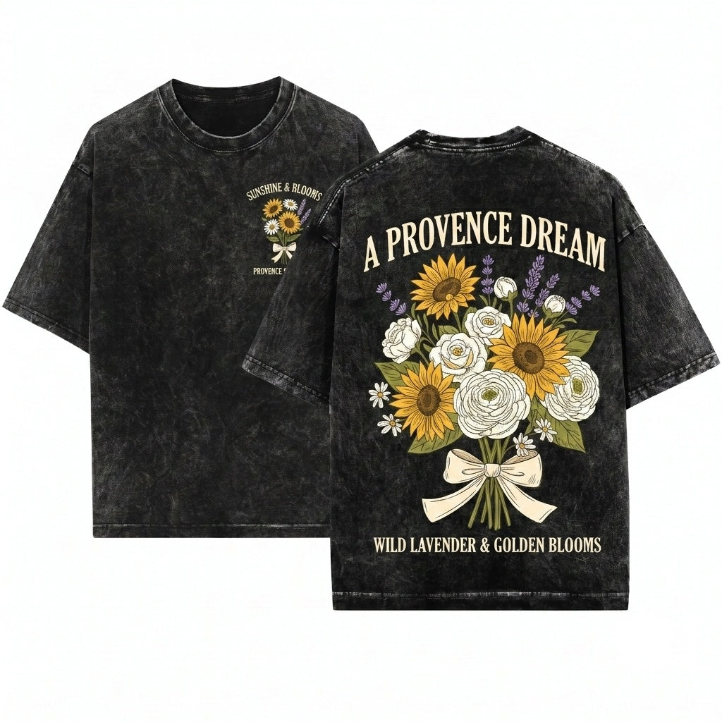 French Provence Garden Floral Graphic Aesthetic Vintage Unisex Wash T-Shirt