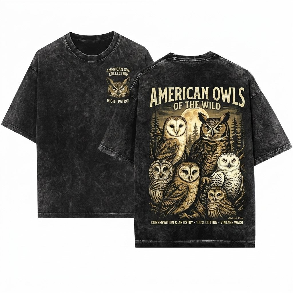 Vintage Forest Wildlife Nocturnal Bird Nature Lover Woodland Animal Retro Owl Graphic Sweatshirt Unisex Wash T-Shirt