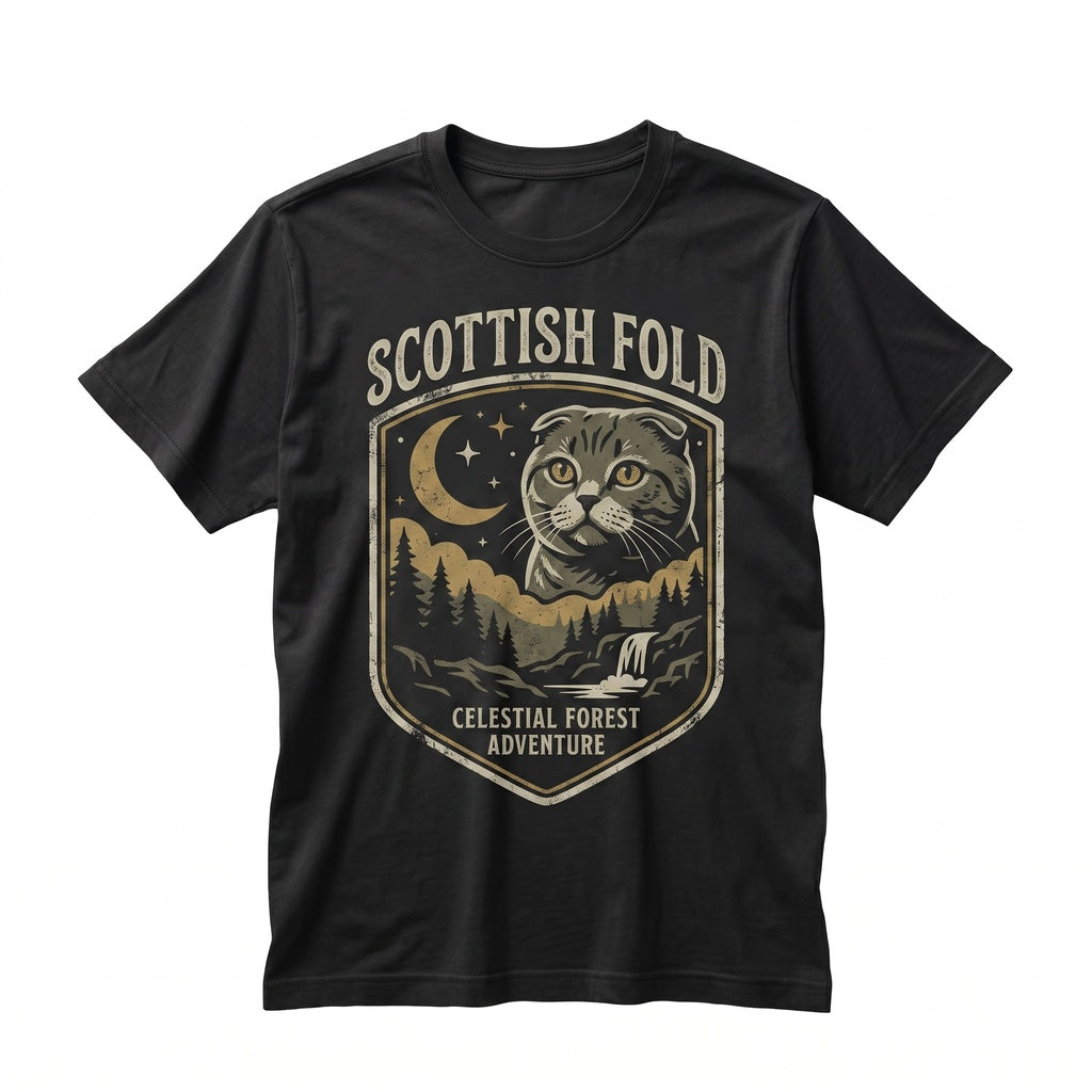 Scottish Fold Cat Howling at Full Moon Vintage 90s Retro Feline Graphic Pet Mom Gift Unisex TShirt