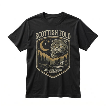 Scottish Fold Cat Howling at Full Moon Vintage 90s Retro Feline Graphic Pet Mom Gift Unisex TShirt