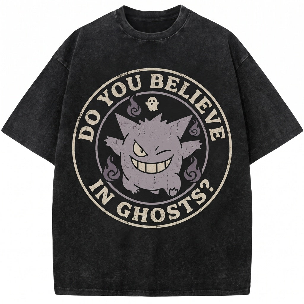 Vintage Mineral Wash Ghost Monster Evolution Anime Graphic Oversized Garment Dyed Gift Unisex TShirt