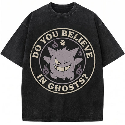Vintage Mineral Wash Ghost Monster Evolution Anime Graphic Oversized Garment Dyed Gift Unisex TShirt