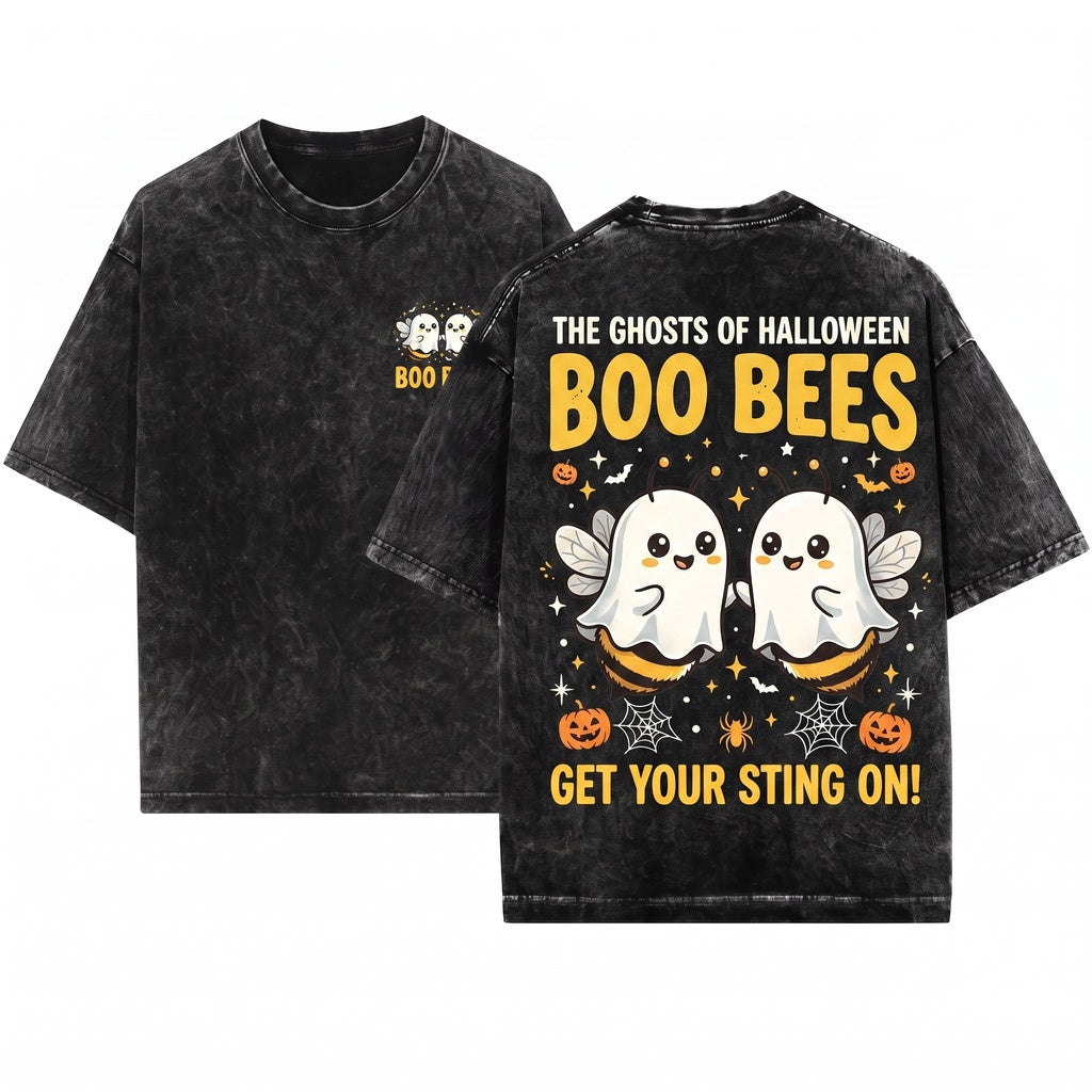 Funny Halloween Ghost Boo Bees Spooky Pun Costume Novelty Graphic Top Unisex Wash T-Shirt