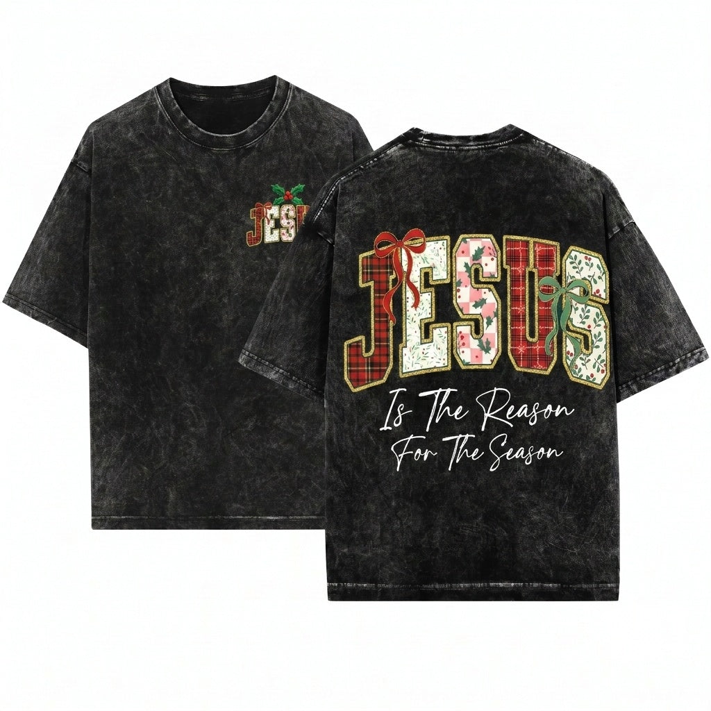 Retro Plaid Jesus Is The Reason For Holiday Christian Bible Verse Trendy Varsity Unisex Wash T-Shirt