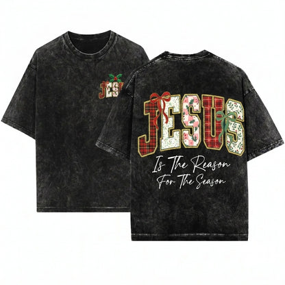 Retro Plaid Jesus Is The Reason For Holiday Christian Bible Verse Trendy Varsity Unisex Wash T-Shirt
