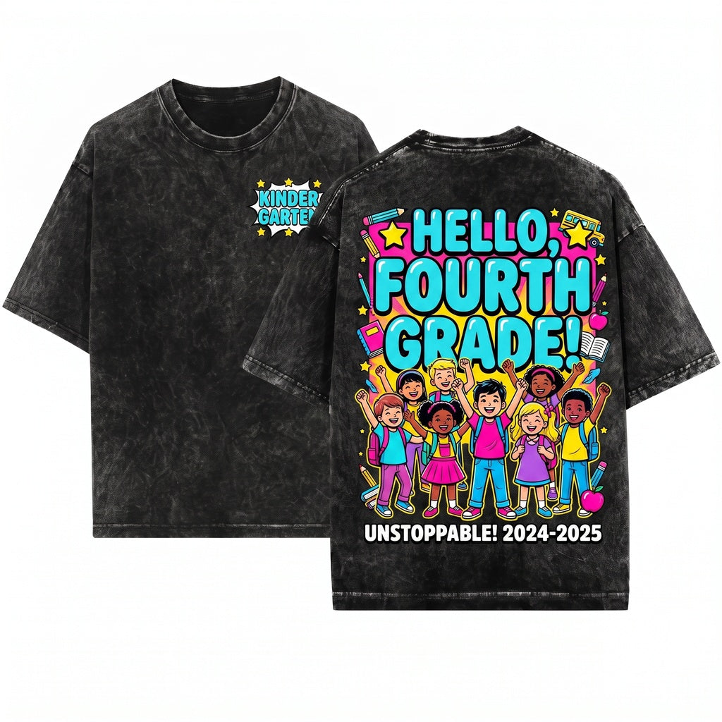 First Day of School Back to Pre-K Kindergarten Grade 1 2 3 4 5 Kids Apparel Unisex Wash T-Shirt