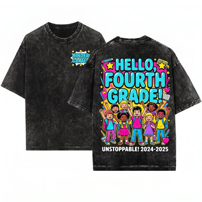First Day of School Back to Pre-K Kindergarten Grade 1 2 3 4 5 Kids Apparel Unisex Wash T-Shirt